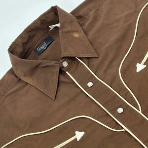 Montgomery Ward Western Shirt Mens L Brown Pearl Snap Smile Pocket Vintage 70s